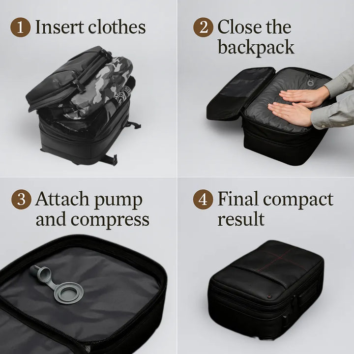 Vacuum Compression Backpack Tazzi® Original + Gifts Travel Essentials